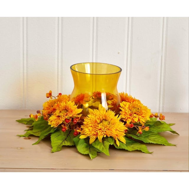 2020s Natural Looking Beautiful Golden Sunflower Candle Holder Silk Flower Arrangement For Sale - Image 5 of 9