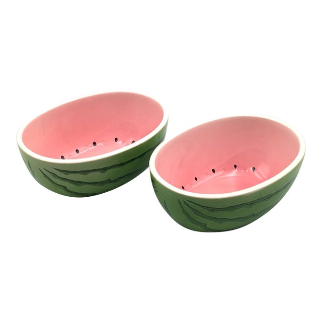 Vintage Pier 1 Japanese Watermelon Ceramic Serving Bowls -Set of 2 For Sale
