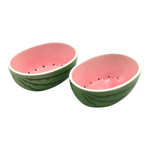 Vintage Pier 1 Japanese Watermelon Ceramic Serving Bowls -Set of 2