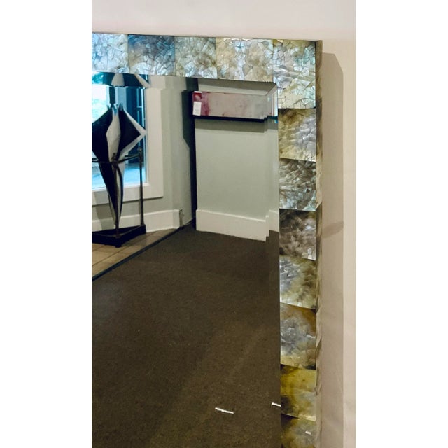 Original retail $3050, stylish Made Goods Mother of Pearl Sidney Wall Mirror, showroom floor sample