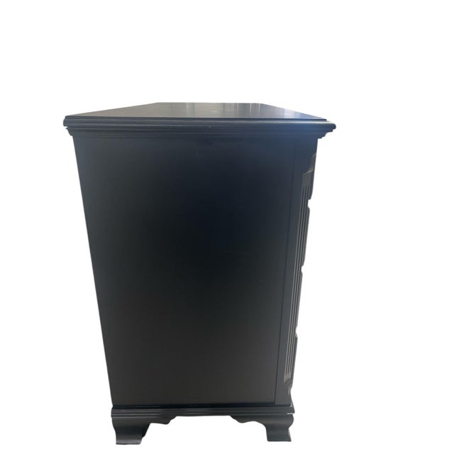 Gorgeous Chippendale chest of drawers black enamel paint over solid mahogany set of 4 drawers. Stamped Mengel of...