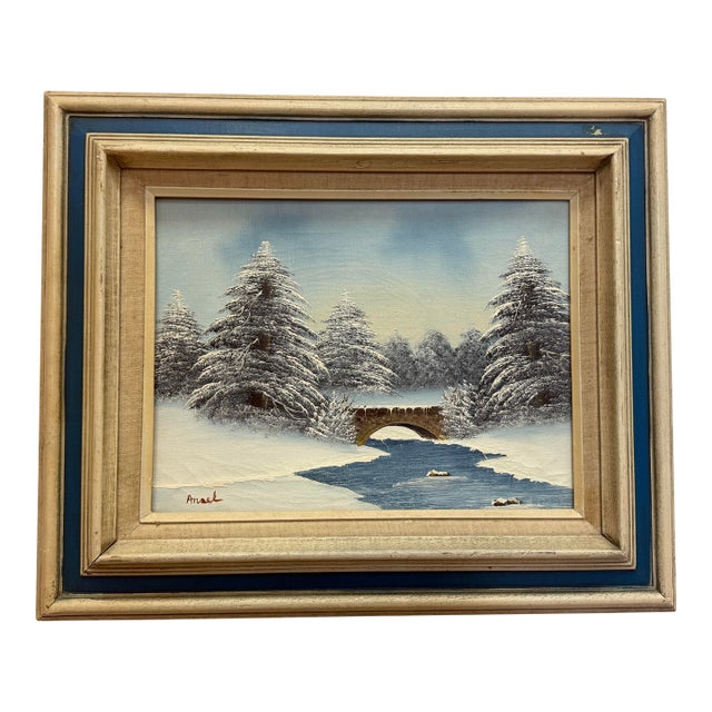 50's Vintage Winter Landscape Oil on Canvas For Sale