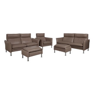 Brown Taupe Leather Porto Armchairs and Ottomans with Manual Function from Erpo, Set of 5 For Sale