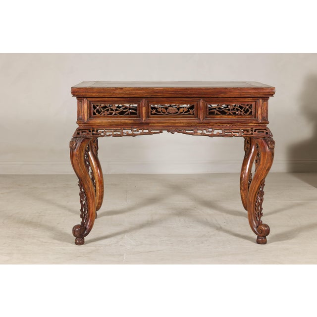 Late Qing Dynasty Hardwood Hall Table with Dragon Carvings and Lacquer Patina For Sale - Image 4 of 12