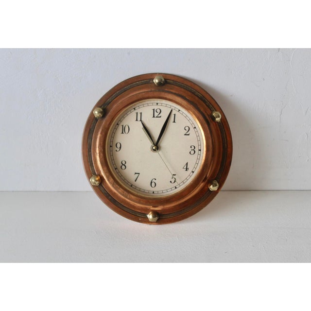 Metal Vintage Mid-Century Korean Copper Brass Nautical Porthole-Style Wall Clock For Sale - Image 7 of 15