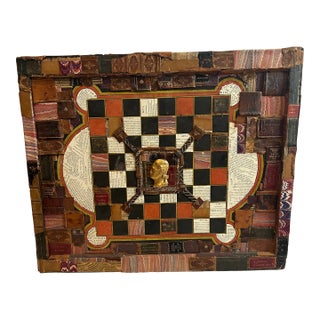 Mixed Media Collage on Antique Gameboard For Sale