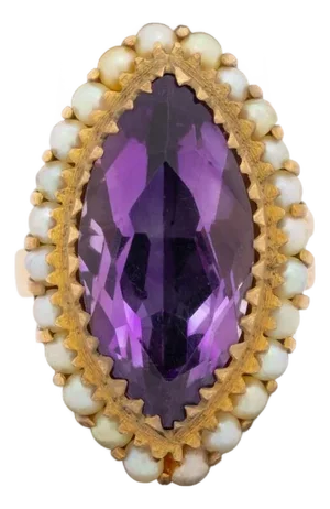 14k Yellow Gold, Amethyst and Pearl Ring