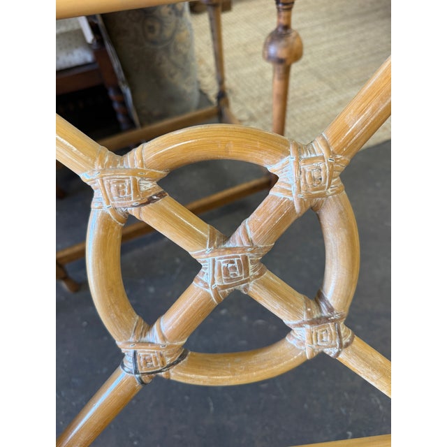 Late 20th Century Late 20th Century Set of 6 French Blonde Rattan Target Dining Chairs in the Manner of McGuire, Newly Upholstered For Sale - Image 5 of 5