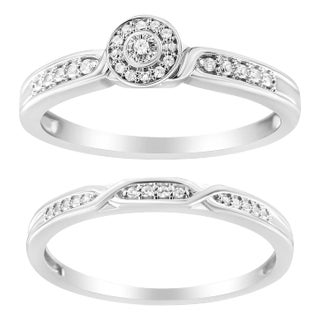 .925 Sterling Silver Diamond Accent Frame Twist Shank Bridal Set Ring and Band (I-J Color, I3 Clarity) - Size 12 For Sale