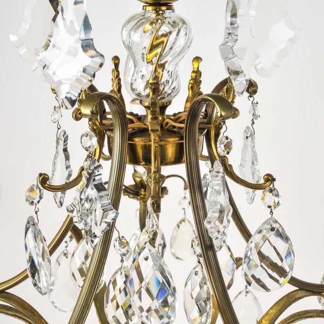 Vintage Brass and Crystal Chandelier 5 Light Baroque Rococo Revival Made in Sweden For Sale - Image 12 of 18