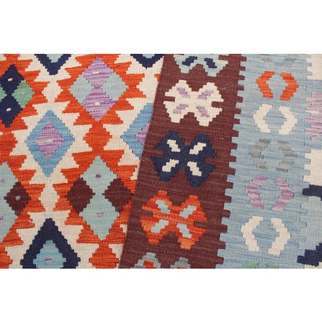 1990s Shabby Chic Kilim Beige Blue Wool Rug - 6'8" X 9'5" For Sale - Image 4 of 7