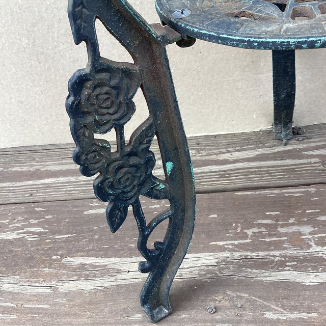 Vintage Art Nouveau Cast Iron Plant Stand With Verdigris Patina For Sale - Image 4 of 12