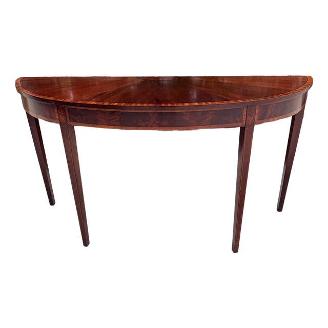 Long Federal Style Demi Lune Inlaid Mahogany Console Table For Sale