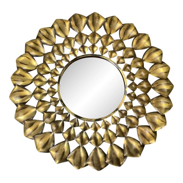 1970s Mid-Century Brutalist Boho Chic Starburst Wall Mirror. For Sale