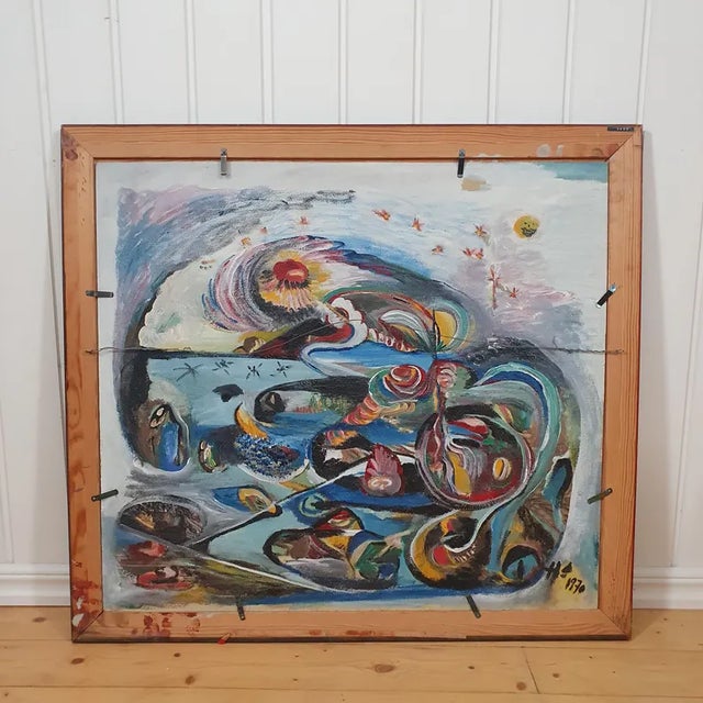 This compelling large-scale oil painting on panel, titled Nytidsjord (New Era Earth) and Nya Jorden (The New Earth), is a...