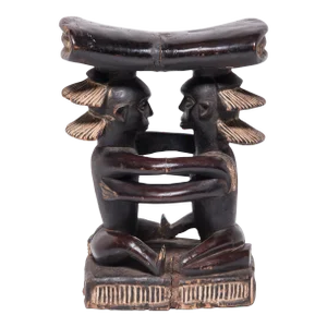 "Embrace" African Luba Headrest Sculpture