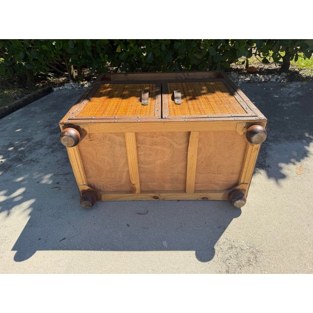 Vintage Campaign Style Woven Rattan Console Cabinet For Sale In Naples, FL - Image 6 of 12
