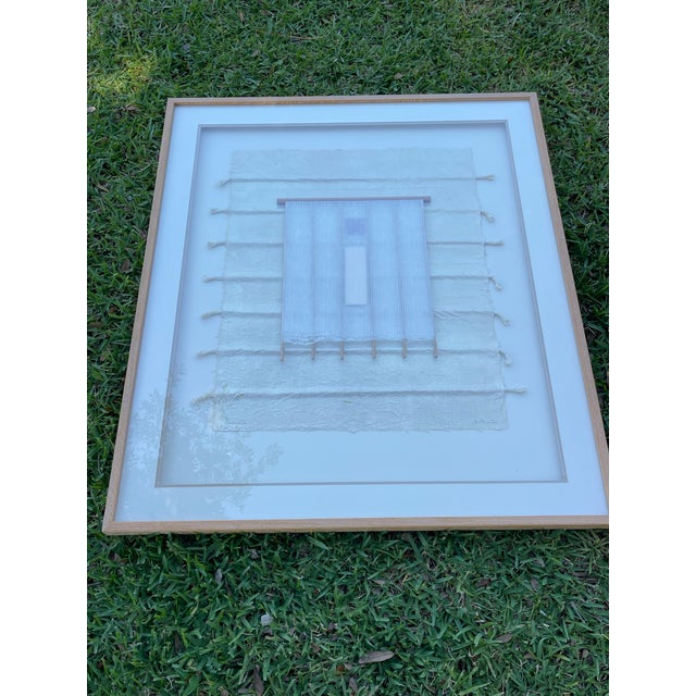 Vintage Oversized Signed Textile Fiber Art Wall Hanging, Neutral Organic Modern Framed Wall Sculpture, 40 X 46.75 For Sale - Image 4 of 12