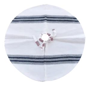 French Custom-Tailored Reversible Black Striped Grain Sack Christmas Holiday Tree Skirt