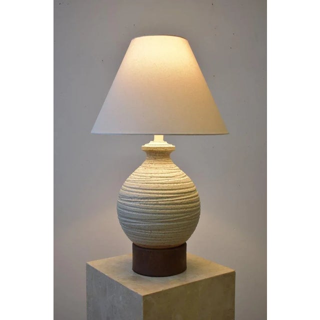 Vintage Bulbous Greige Pietra Decor Series Textured Terracotta Lamp by Raymor, Circa 1950s. Bulbous bottle formed from...