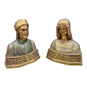 1925 Dante and Beatrice Bronze Clad Gotham Art Pompeian Bronze Bookends, New York - Set of 2