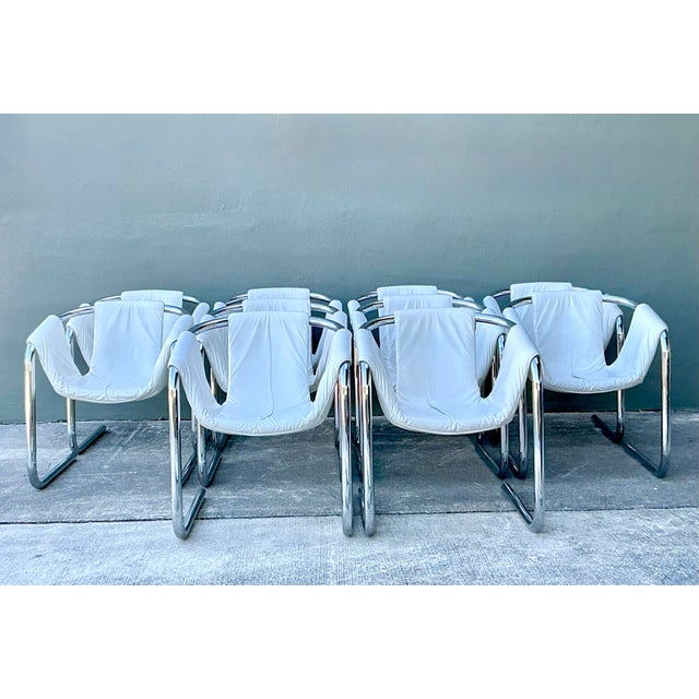 Mid-Century Modern Vintage Boho Vecta “Zermatt” Leather Sling Dining Chairs - Set of 10 For Sale - Image 3 of 14