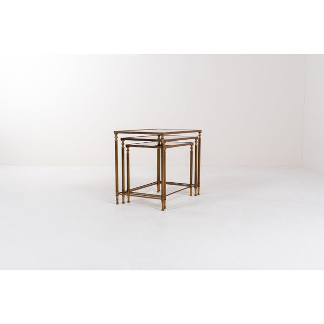 Vintage Brass Nesting Tables with Smoked Glass Tops, 1970s, Set of 3 For Sale - Image 6 of 12