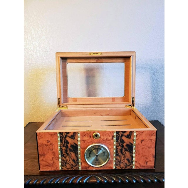 Contemporary Wood Inlaid Cigar Humidor Box | Chairish