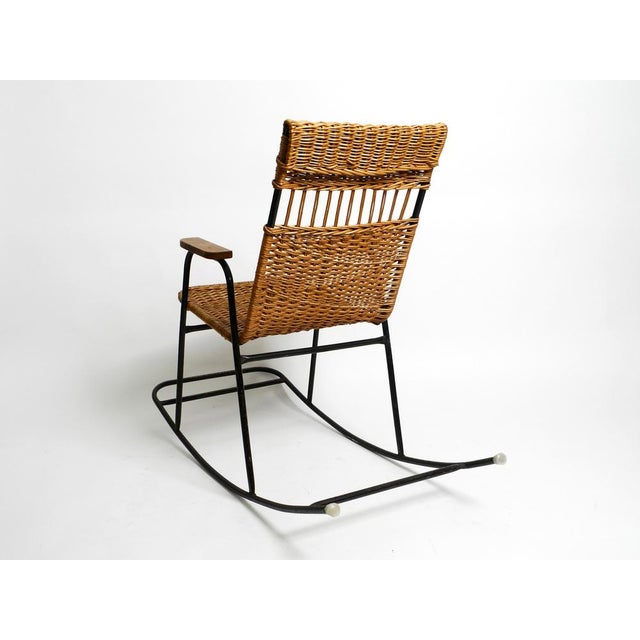 Mid-Century Modern Mid-Century Modern Rocking Chair in Black Painted Metal and Rattan, 1950s For Sale - Image 3 of 18