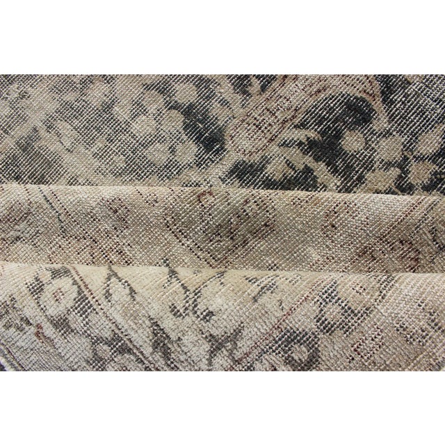 Textile Distressed Turkish Rug With Floral Design in Taupe, Dark Gray Tan & Charcoal For Sale - Image 7 of 13