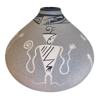 Vintage Kopa Native American Style Pottery Vase, Hand-Painted Black and White For Sale