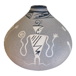 Vintage Kopa Native American Style Pottery Vase, Hand-Painted Black and White