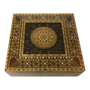 Mid 20th Century Handmade Marquetry Mosaic Inlaid Wooden Jewelry Box