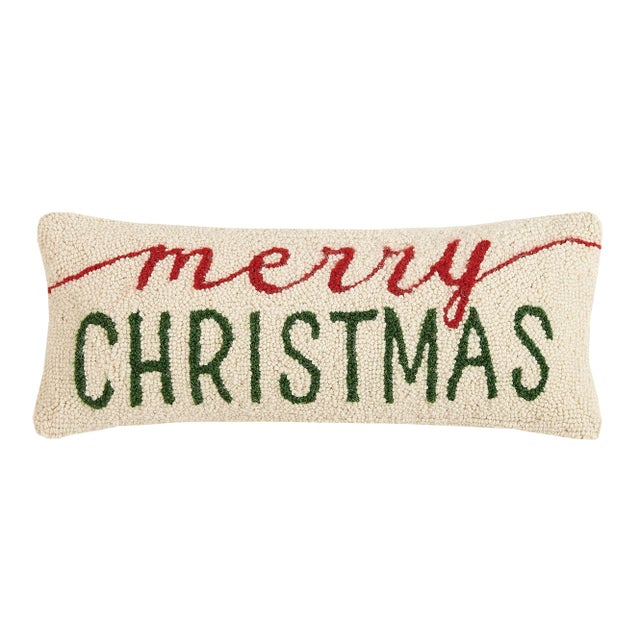 Traditional Merry Christmas Hook Pillow 8" x 20" For Sale - Image 3 of 3