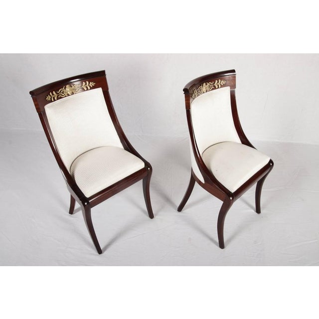 Antique Empire Style Mahogany Gondola Chairs with Gilded Bronze Appliqués, 1820, Set of 2 For Sale - Image 11 of 18