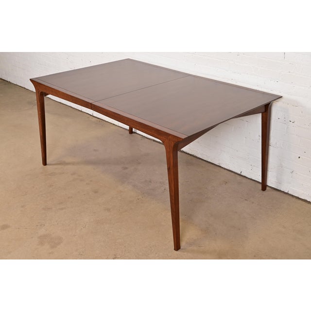Brown John Van Koert for Drexel Mid-Century Modern Sculpted Walnut Extension Dining Table, Newly Refinished For Sale - Image 8 of 12
