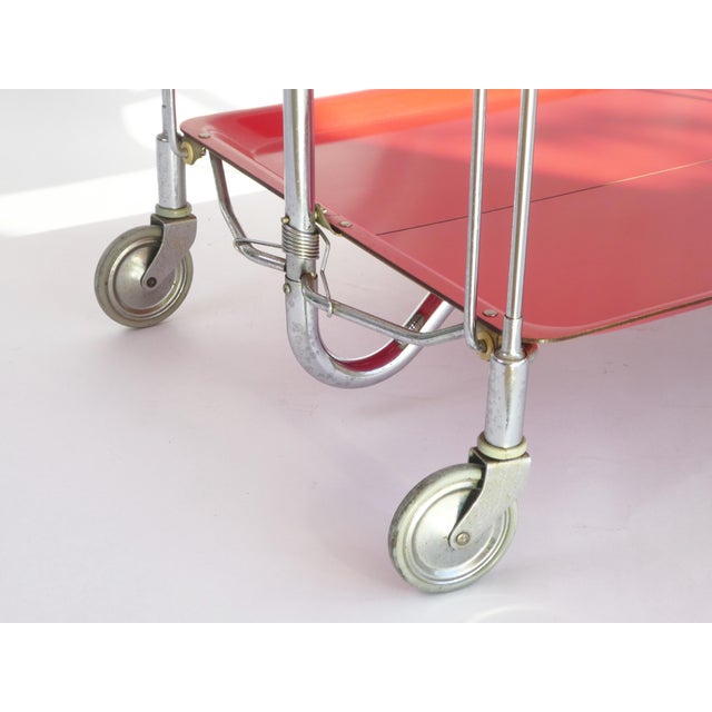 Mid-Century Modern Mid-Century Modern Red Foldable Bar Cart with Chrome Metal, 1960s For Sale - Image 3 of 9