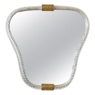 Mirror in Blown Murano Glass and Brass from Barovier, Italy, 1940s For Sale