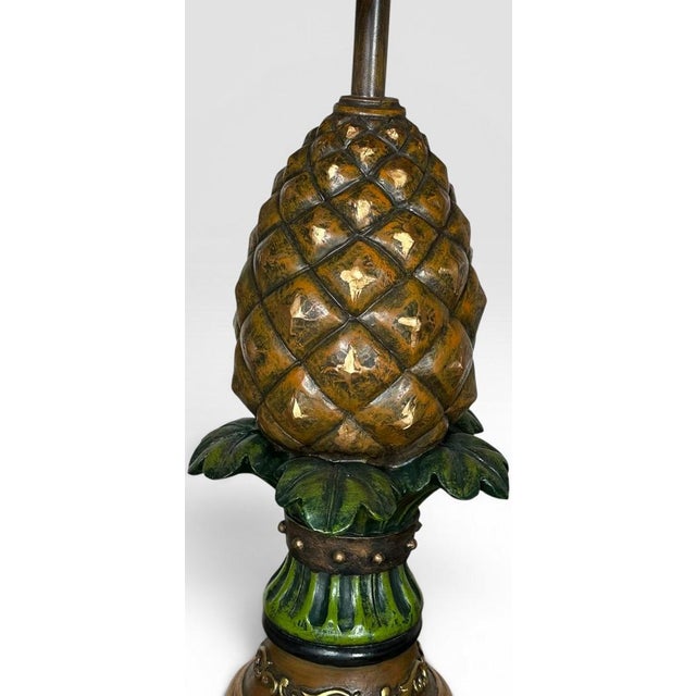 Vintage Hollywood Regency Painted Composition Pineapple Lamps - A Pair For Sale - Image 11 of 15