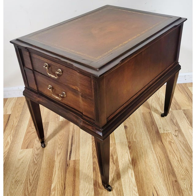 Vintage American English Style Mahogany & Leather Night End Sofa Table For Sale - Image 4 of 14