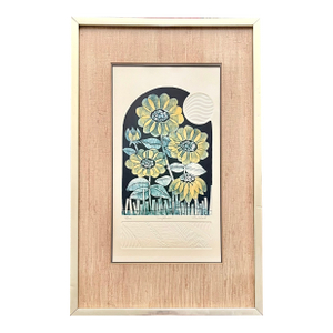 Vintage Print "Sunflowers" by Tom Wood Embossed Limited Edition Signed