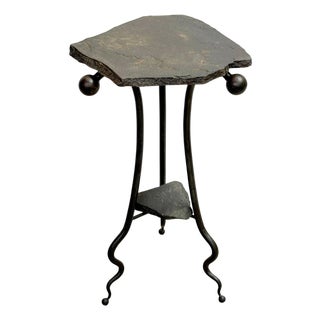 Modern Wrought Iron & Slate Two-Tier Side Table, in the Style of Albert Paley For Sale