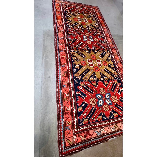Textile Antique Starburst Design Kazak Rug 4'3" X 9'10" For Sale - Image 7 of 13