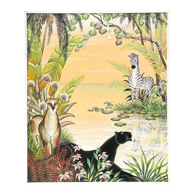 Vintage Monumental 1999 Original Jungle Oil Painting on Canvas For Sale