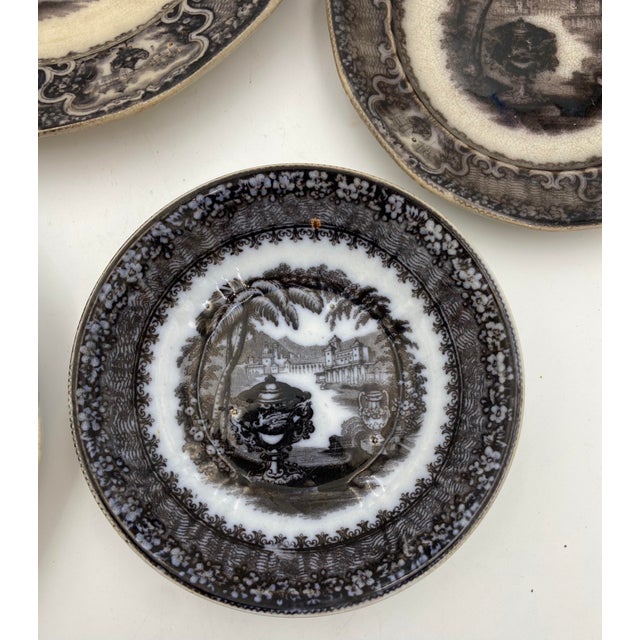 Antique P. W. & Co. Black Mulberry Ware Plates, “Washington’s Vase” - Set of 8 For Sale - Image 4 of 13