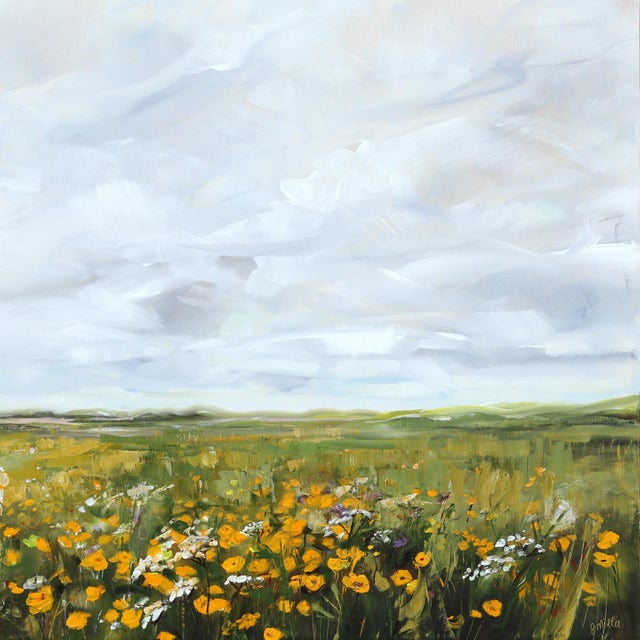 Textile Where the Wildflowers Dance - Original Floral Abstract Acrylic and Graphite Canvas Painting For Sale - Image 7 of 9