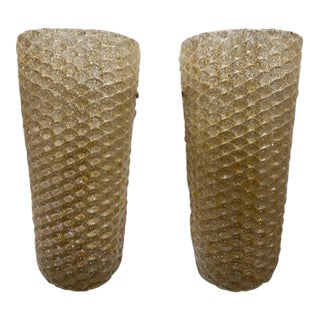 Pair of Modern Gold Ribbed Murano Glass Sconces For Sale