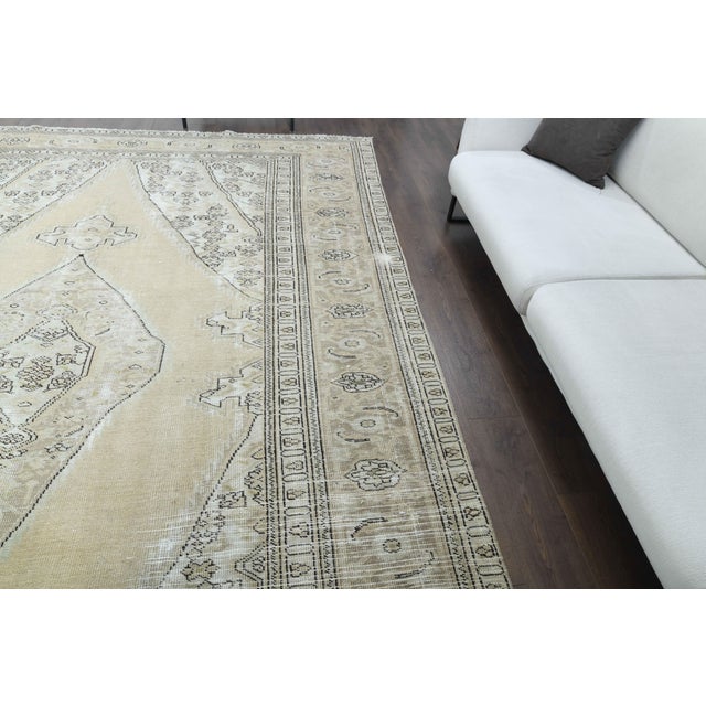 Beige 1970s Vintage Persian Handmade Wool Cotton Beige Area Rug For Sale - Image 8 of 11