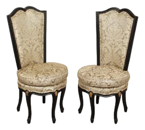 Italian Rococo Style Pair of Ebonized and Partial Gilt Side Chairs