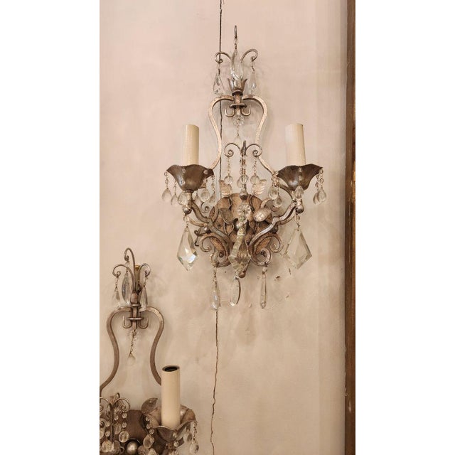 French Provincial Early 20th Century Metal and Glass Sconces Maison Bagues Style - Set of 2 For Sale - Image 3 of 7